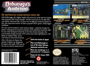 Nobunaga's Ambition (USA) box cover back